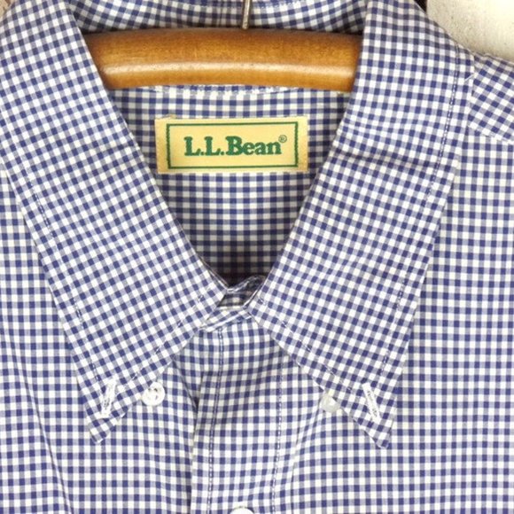LL Bean blue/white gingham plaid button down shirt - Picture 2 of 3